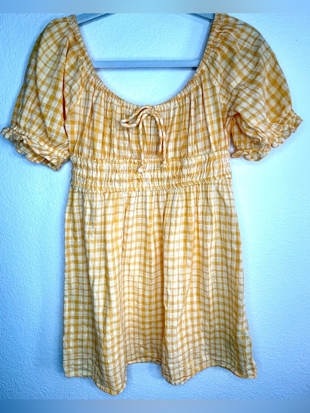 Urban outfitters short sleeve rounded elastic neckline babydoll mini dress